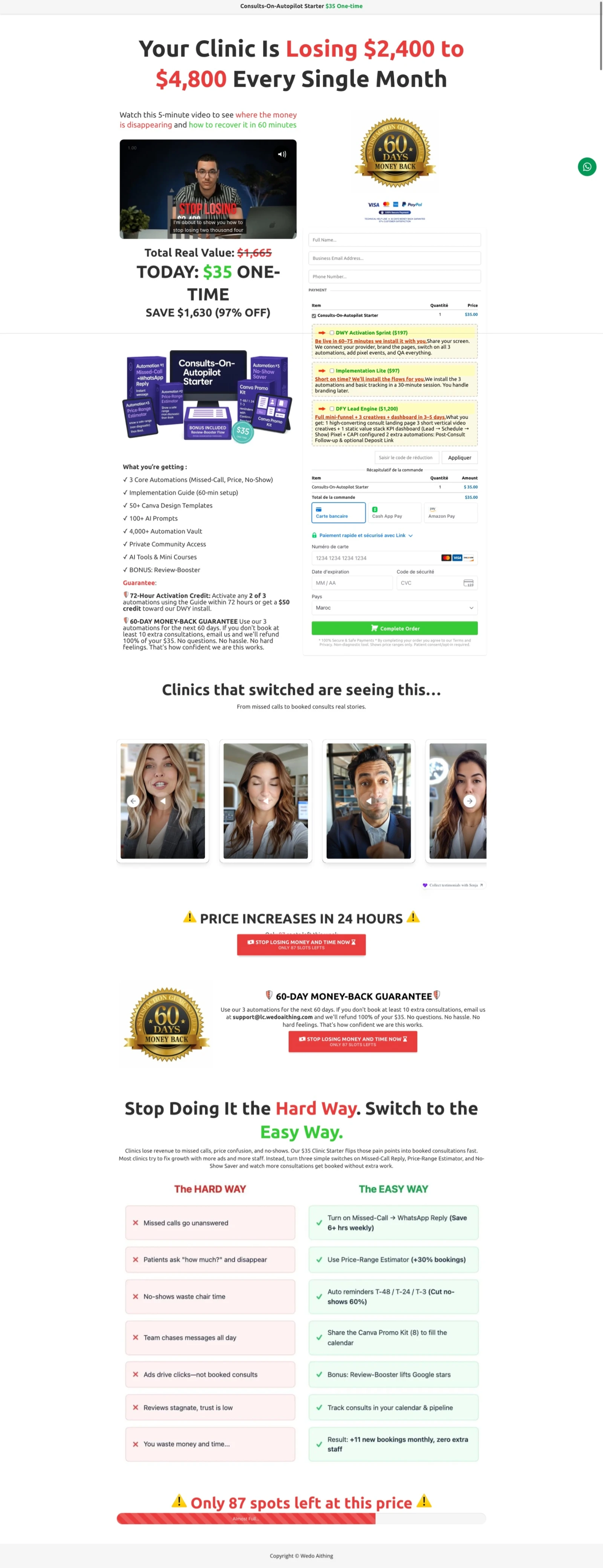 Checkout form with order summary, payment options including Credit Card, Cash App, Amazon Pay