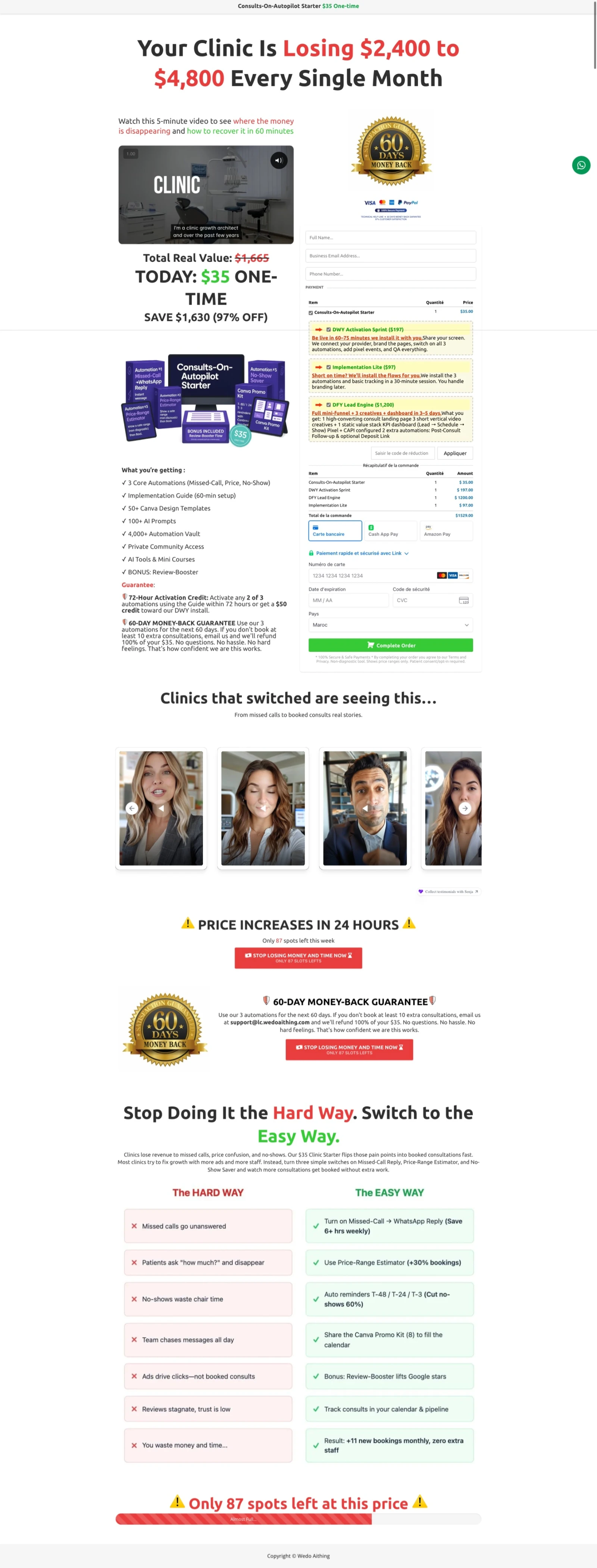 Three-tier upsell system shown in checkout with green, blue, and red tiers